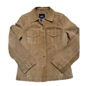 Mossimo Suede Leather Jacket Women's M Tan Button Front Western Style